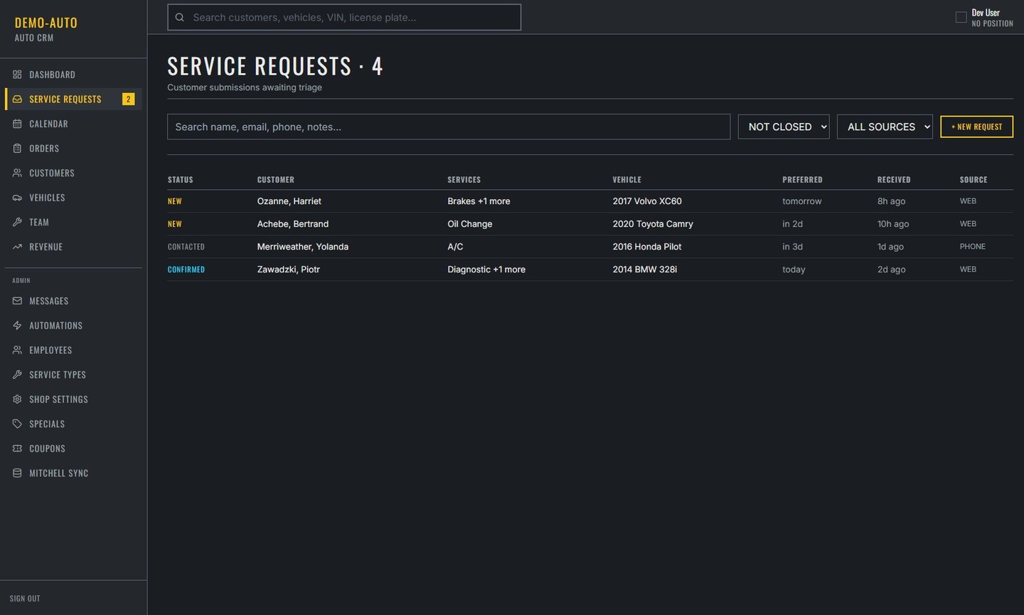 Booking requests arriving from a website into one queue